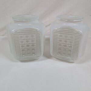 Vintage Retro Art Deco Lamp Milk Glass Light Shade Dots Grid set of 2